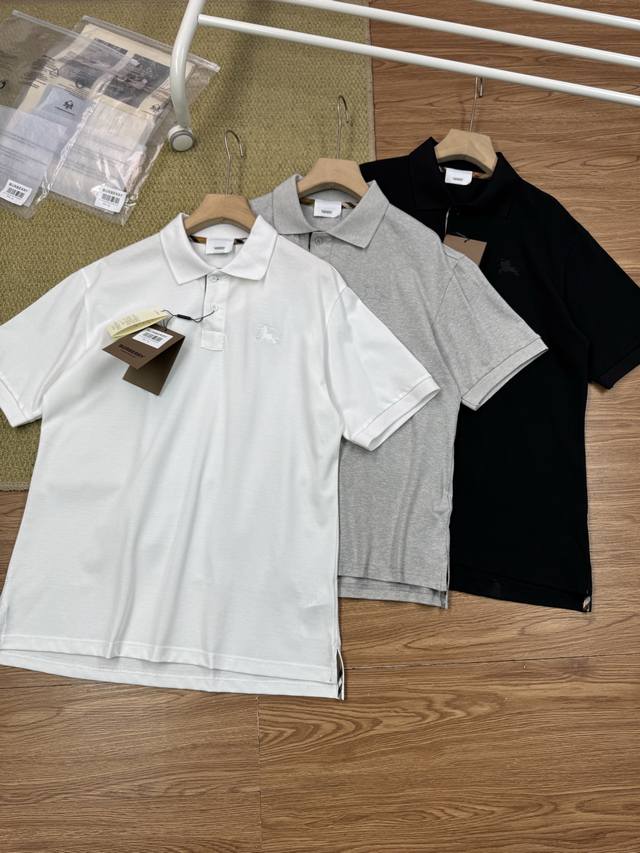 Burberry 2025 new men's and women's lapel embroidered logo casual short-sleeved