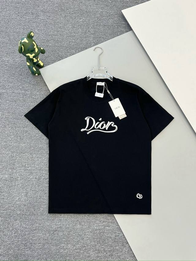 High version] Dior high-tech pin embroidery letter logo short sleeves Fabric: Cu