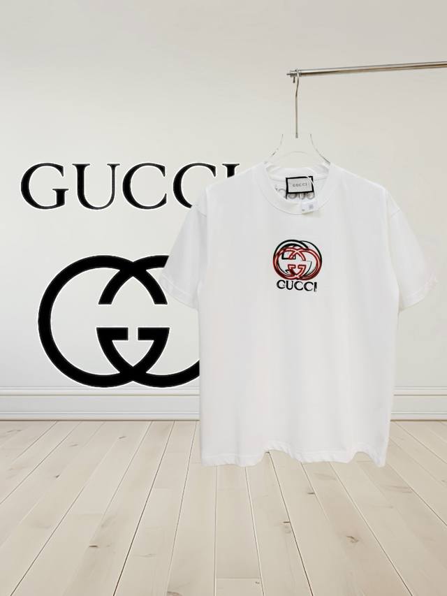 High-end Gucci Gucci front and back embroidered round neck short-sleeved T-shir