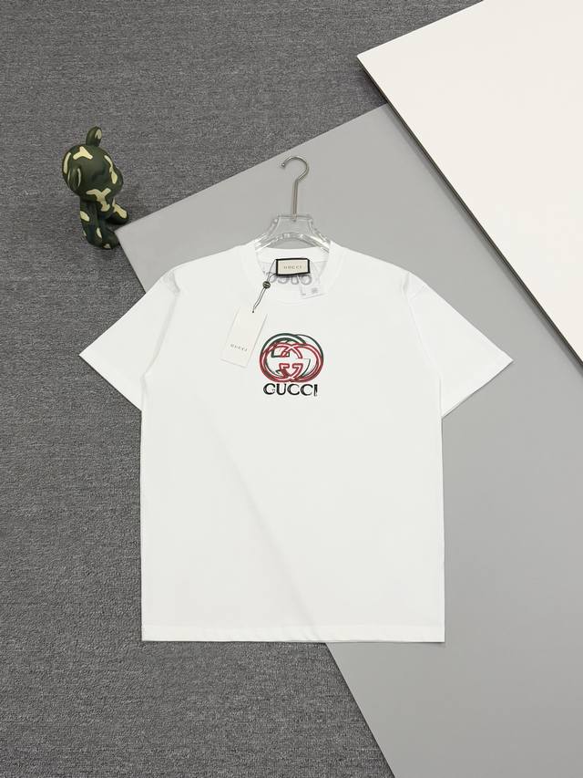 High-end Gucci Gucci front and back embroidered round neck short-sleeved T-shir