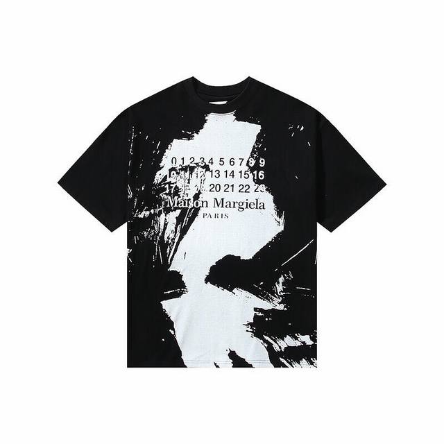 High version Maisonmargiela Margiela black and white ink graffiti short sleeves
