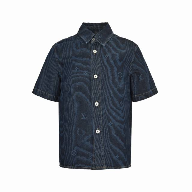 Louis Vuitton 25Ss Denim Short Sleeve Shirt with Wooden Wheel Pattern Today I wo