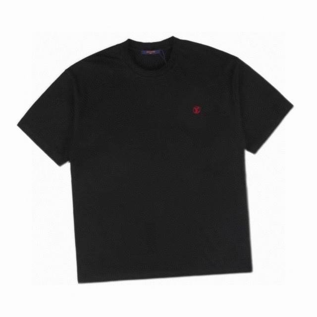 Louis Vuitton New summer classic red small logo embroidered round neck short-sle