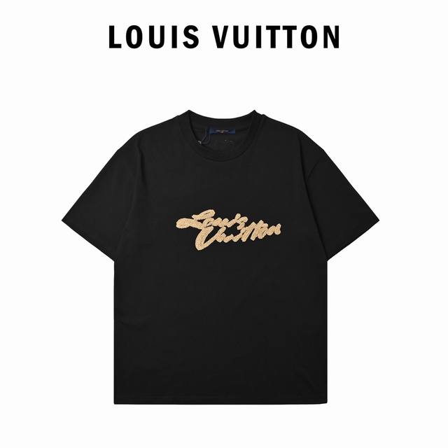 Louis Vuitton 25Ss Straw Rope Logo Short Sleeve T-shirt The fabric is 15S fine c