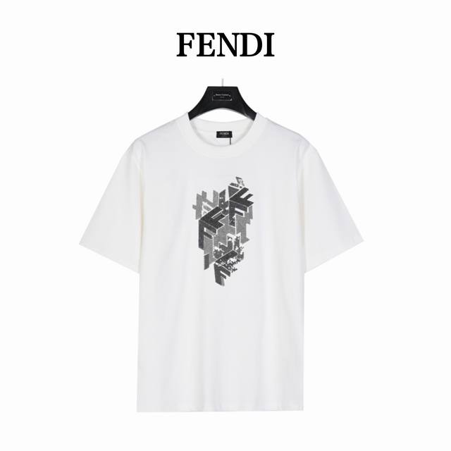 Fendi 25Ss 3D sequined sequin contrast embroidered short-sleeved T-shirt The ori