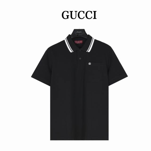 Gucci Gucci 25Ss Pocket Double G Embroidered Collar Contrast Short Sleeve Polo S