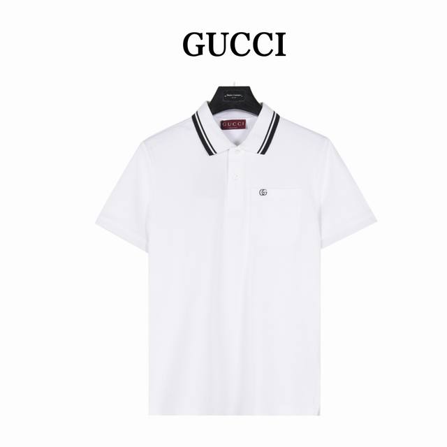 Gucci Gucci 25Ss Pocket Double G Embroidered Collar Contrast Short Sleeve Polo S