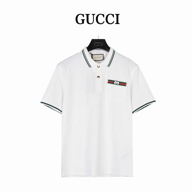 Gucci Gucci Green Ribbon Pocket College Short Sleeve Polo Shirt The same style w