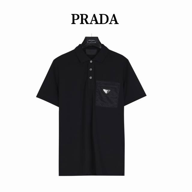 Prada Prada 24 new men's high-end business Polo shirt Nylon pocket zipper splici