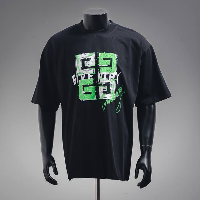 Givenchy Givenchy 25Ss green graffiti short-sleeved T-shirt Customized fabrics A