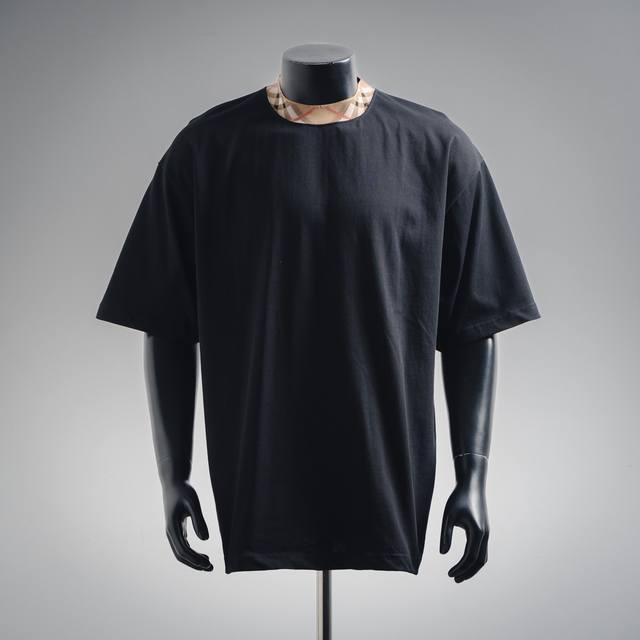 Burberry 25Ss Check collar patchwork short sleeves Burberry's new round neck T-s
