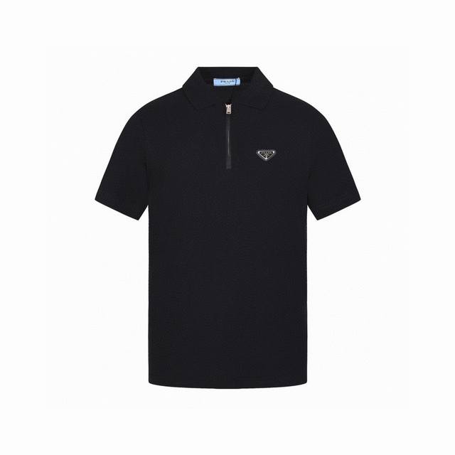 Prada Summer new classic triangle logo zipper lapel short-sleeved Polo shirt, t