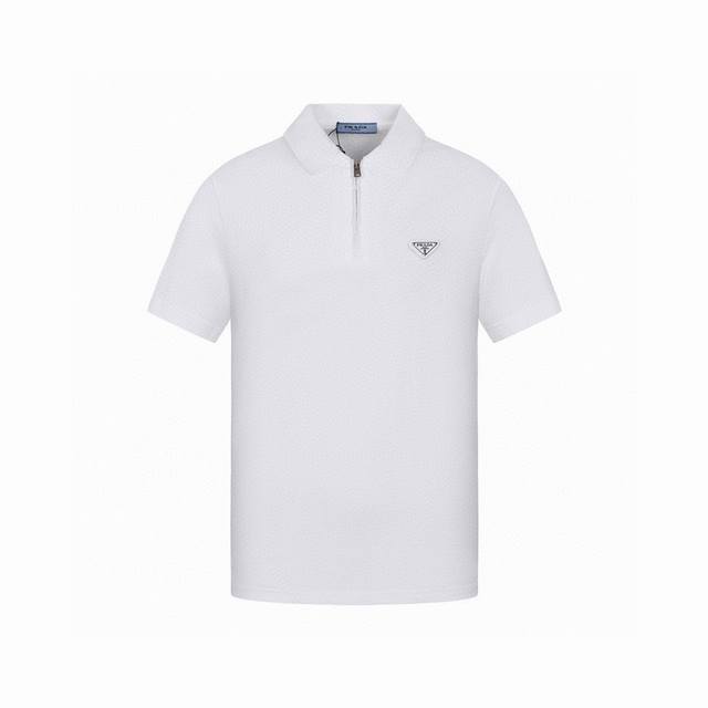 Prada Summer new classic triangle logo zipper lapel short-sleeved Polo shirt, t