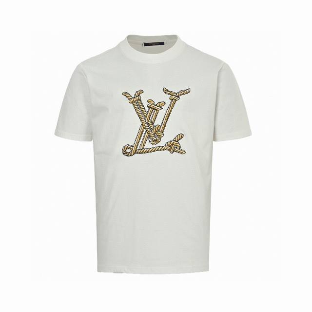 Louis Vuitton New summer hemp rope embroidery round neck short-sleeved T-shirt 3