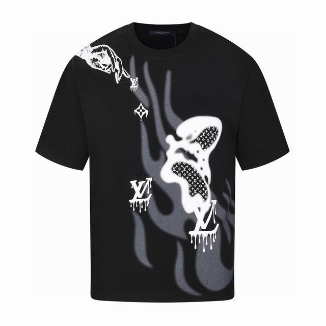 Louis Vuitton Summer new exercise fire burning print round neck short-sleeved T-