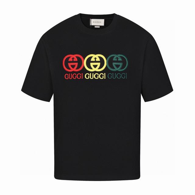 Gucci Summer new red, yellow and green embroidered letters round neck short-slee