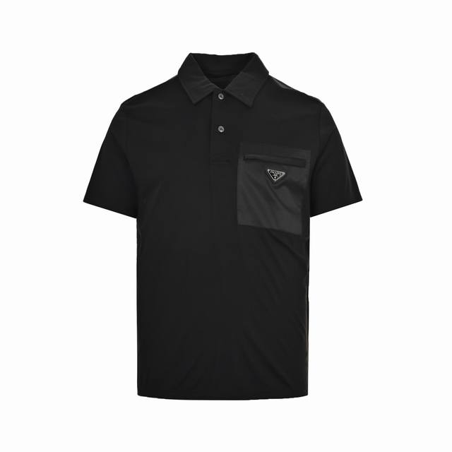 Prada 25Ss triangle logo nylon pocket patchwork Polo short sleeve The original v