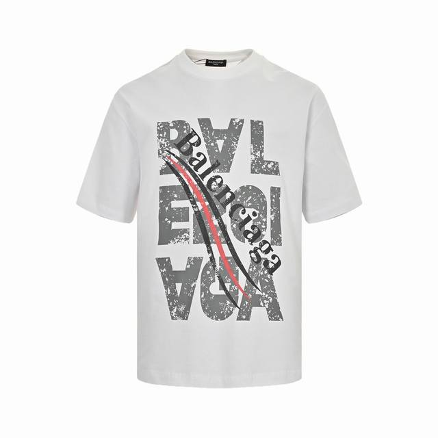 Balenciaga 24Ss mottled distressed letter logo short sleeves Standard digital di