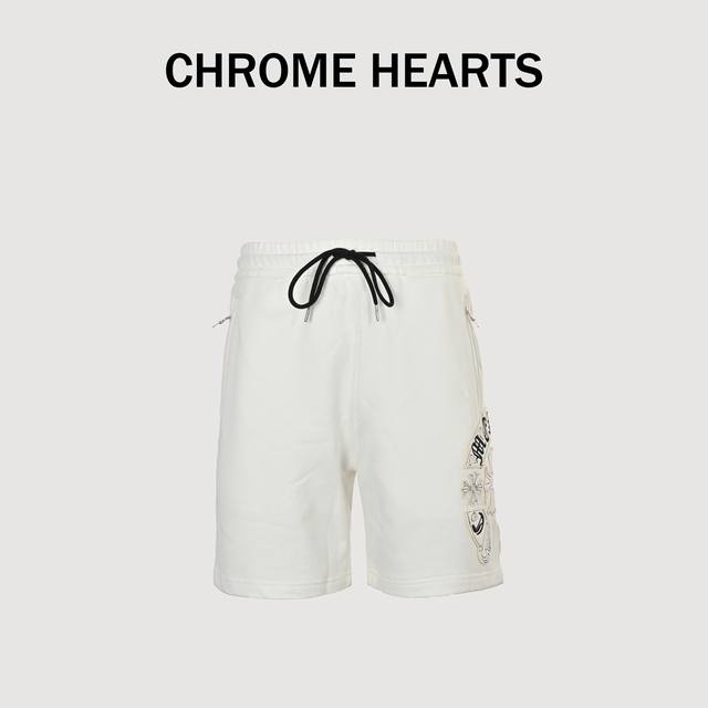 Chrome Hearts 24Ss Applique Cross Sanskrit Scroll Embroidery Shorts The fabric i