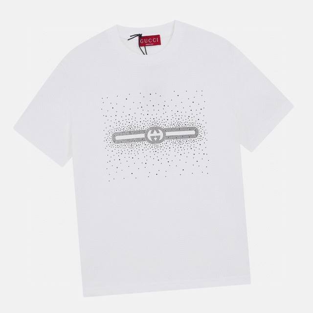 Gucci Summer new classic belt hot diamond round neck short-sleeved T-shirt, this