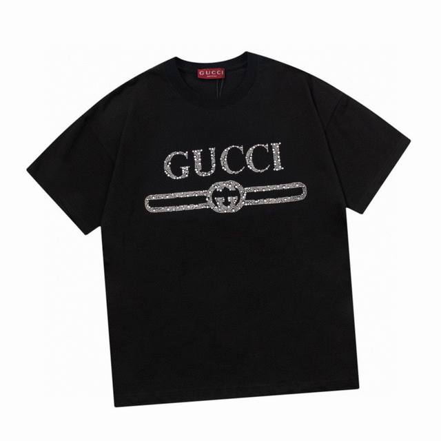 Gucci Summer new classic belt hot diamond round neck short-sleeved T-shirt, this