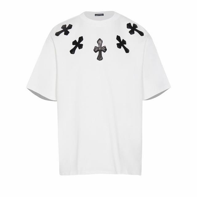 High version Chrome Hearts cross-leather short sleeves with silver embroidery!