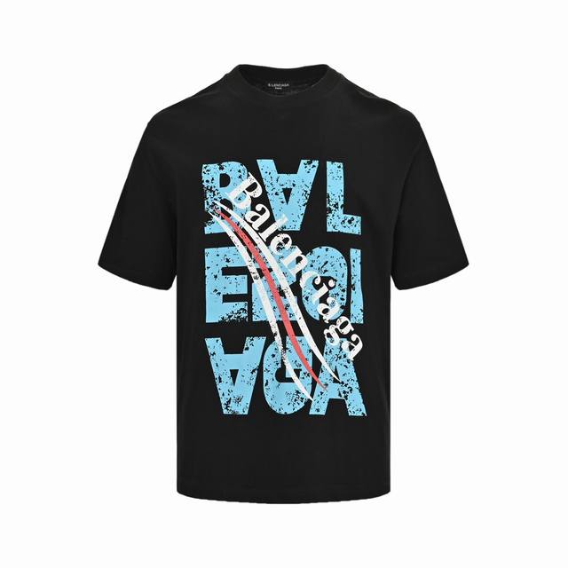 Balenciaga 24Ss mottled distressed letter logo short sleeves Standard digital di