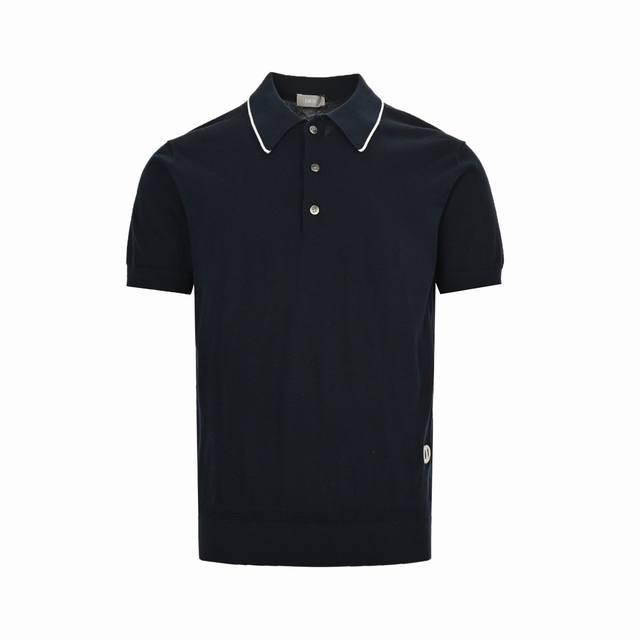 Dior 24Ss Embroidered Small Logo Knit Polo Short Sleeves Dark blue is embroidere