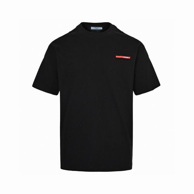 Prada New summer classic red rubber strip round neck short-sleeved T-shirt, hig