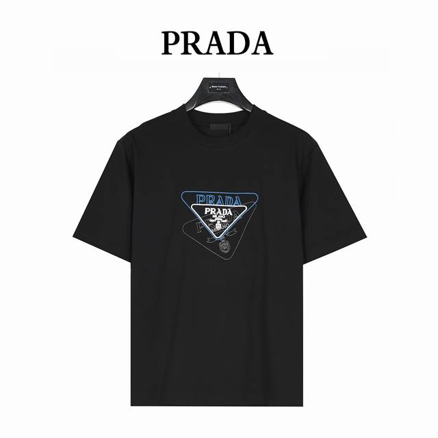 Prada 25Ss overlapping triangle logo contrasting embroidery short-sleeved T-shir