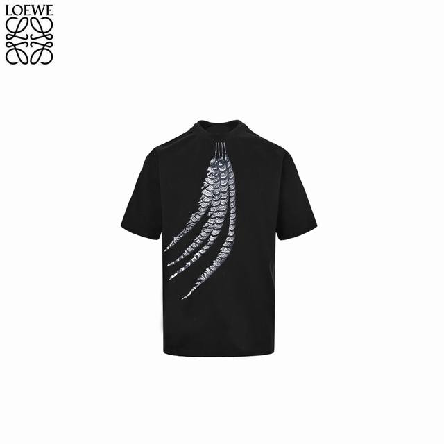 Loewe 25Ss feather print short-sleeved T-shirt 25Ss latest and top-level synchro