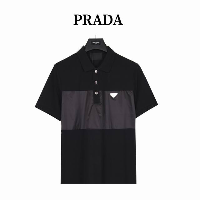 Prada 24Ss triangle logo nylon stitching Polo short sleeves Nylon stitching desi