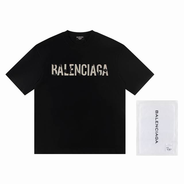 High version Balenciga flocked letter print short sleeves, oversize version, fa
