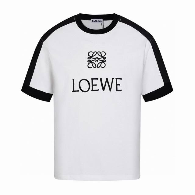 Loewe New summer style, the stitching webbing embroidered letter round neck shor