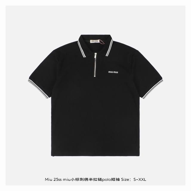 Miu Miu 25Ss Miu small logo embroidery half zipper Polo short sleeves Cotton piq