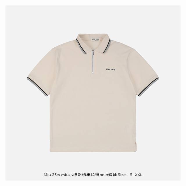 Miu Miu 25Ss Miu small logo embroidery half zipper Polo short sleeves Pure cotto