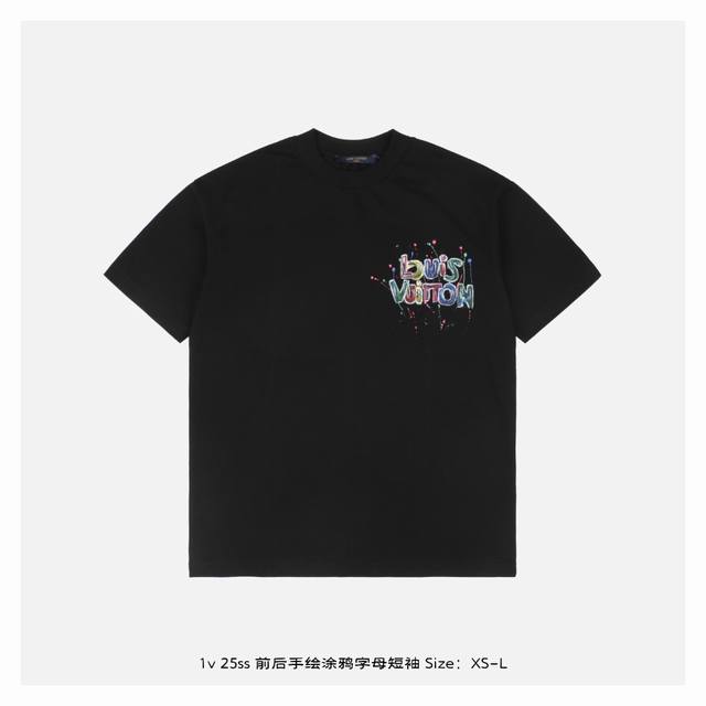 Lv 25Ss front and back hand-painted graffiti letters short sleeves The fabric is