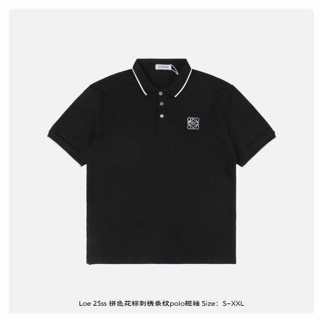 Loewe 25Ss colorblock floral embroidery striped Polo short sleeves Pure cotton p