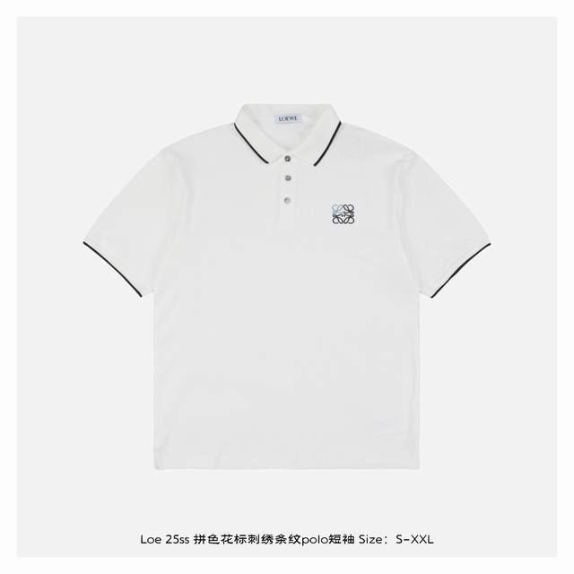 Loewe 25Ss colorblock floral embroidery striped Polo short sleeves Cotton piqu