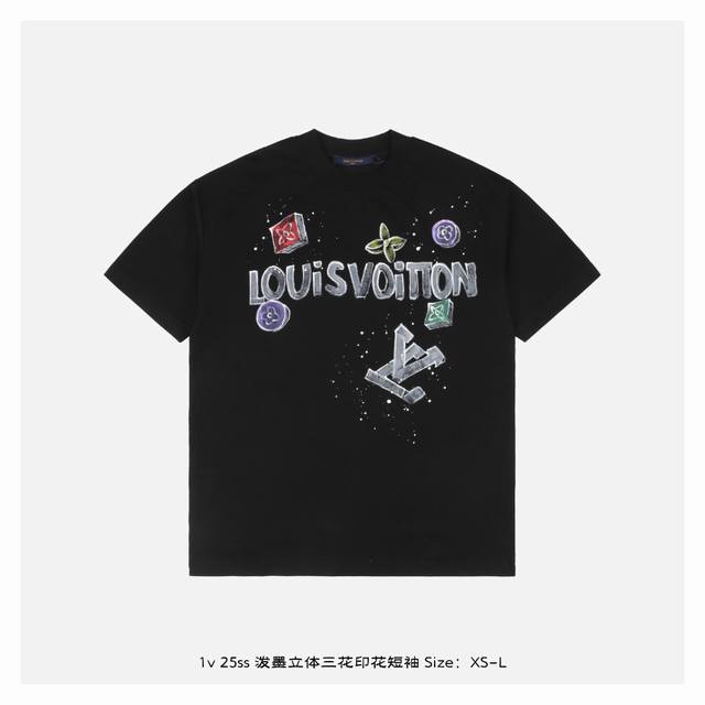 Lv 25Ss Ink splash three-dimensional flower print short sleeves The fabric is ma
