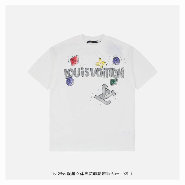 Lv 25Ss Ink splash three-dimensional flower print short sleeves The fabric is ma