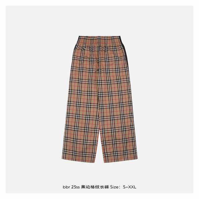 Burberry 25Ss black-edge plaid trousers The fabric is made of high-quality cotto