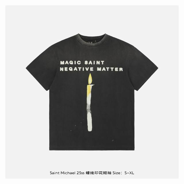 Saint Michael 25Ss candle print short sleeves The overall fabric is made of 100%