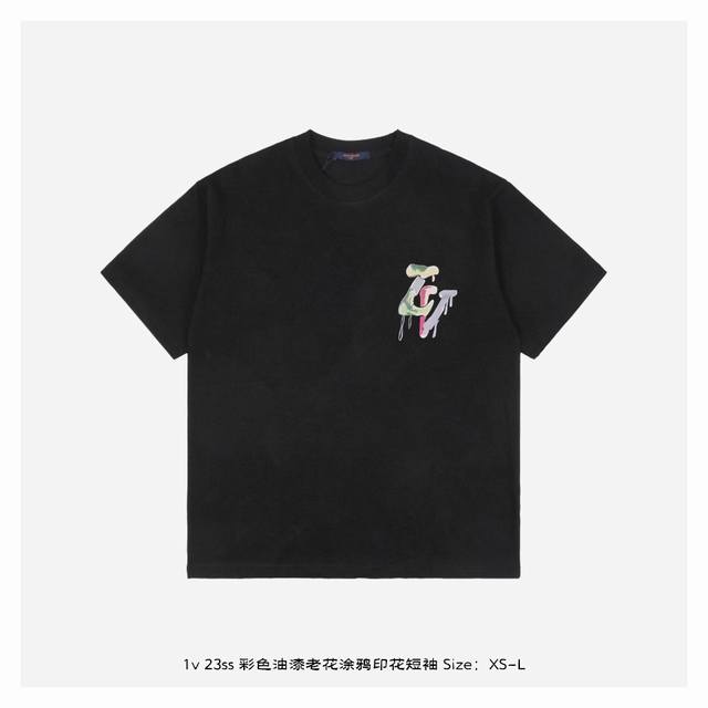 Lv 23Ss Colorful paint old flower graffiti print short sleeves The fabric is mad