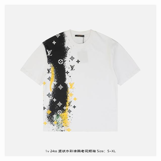 Lv 24Ss vertical watercolor graffiti old flower short sleeves The fabric is made