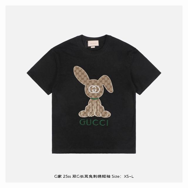 Gucci 23Ss Double G long-eared rabbit embroidered short-sleeved T-shirt The fabr