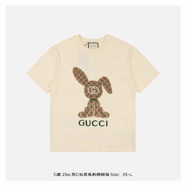 Gucci 23Ss Double G long-eared rabbit embroidered short-sleeved T-shirt The fabr