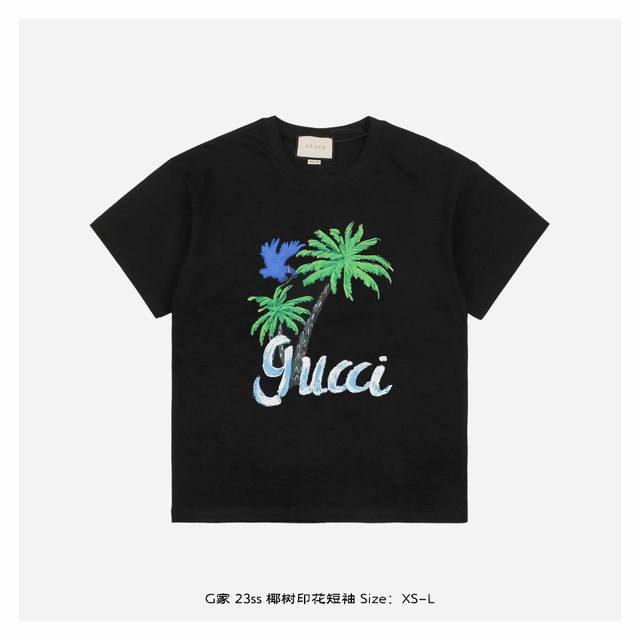 Gucci 23Ss coconut tree print short sleeves This is a super good-looking style,