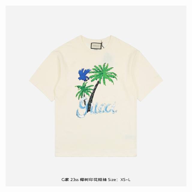 Gucci 23Ss coconut tree print short sleeves This is a very good-looking style, f