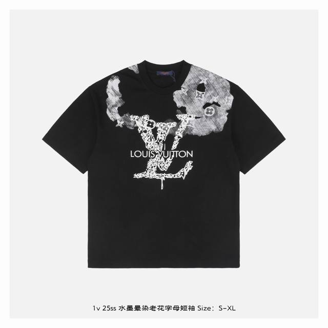 Lv 25Ss Ink-dyed old flower letter short-sleeved shirt The fabric is made of hea